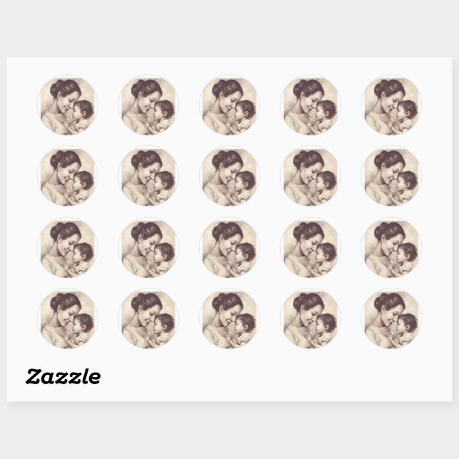 Sticker Rond Joyeuse fête des mères (Feuille)