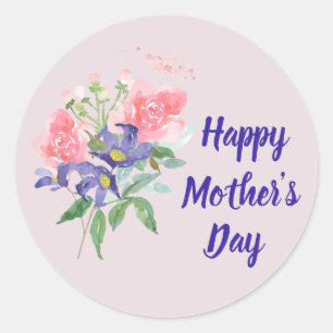 Sticker Rond Joyeuse Fête des Mères Élégante Floral Blush Rose