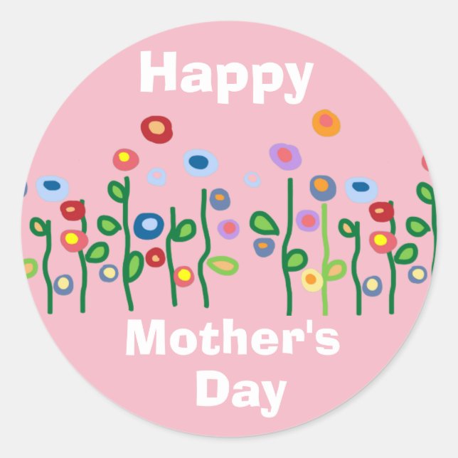 Sticker Rond Joyeuse fête des mères jolies fleurs du jardin (Devant)