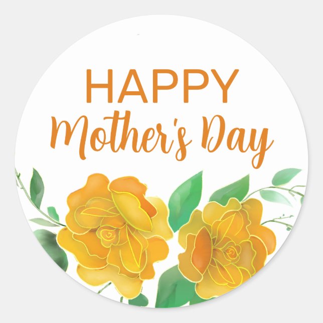 Sticker Rond Joyeuse Fête des Mères Orange Rose Floral (Devant)