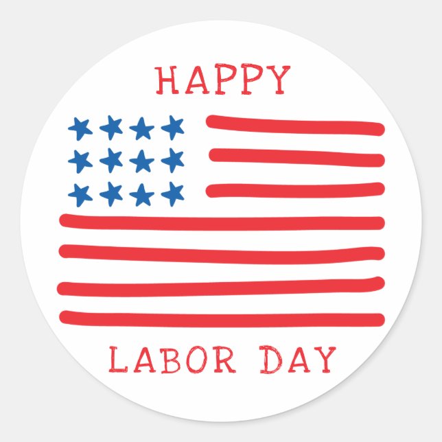 Sticker Rond Joyeuse fête du travail | Drapeau américain à main (Devant)