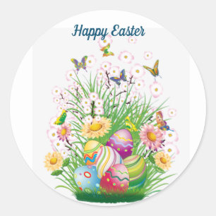 Sticker Rond Joyeuse florale de Pâques