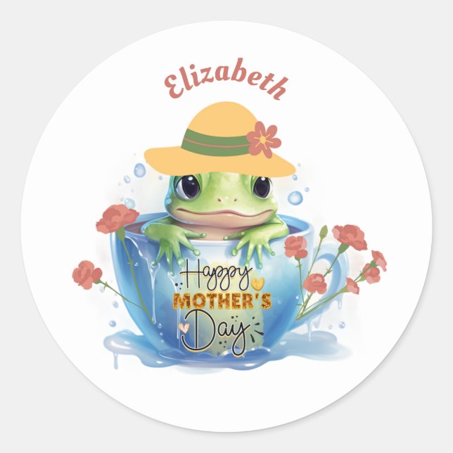 Sticker Rond Joyeuse grenouille et Casquette de la Fête des Mèr (Devant)
