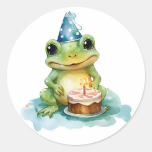 Sticker Rond Joyeuse grenouille mignonne d'anniversaire