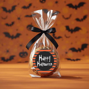 Sticker Rond Joyeuse Halloween Orange Noir rayé Éffrayant Polic