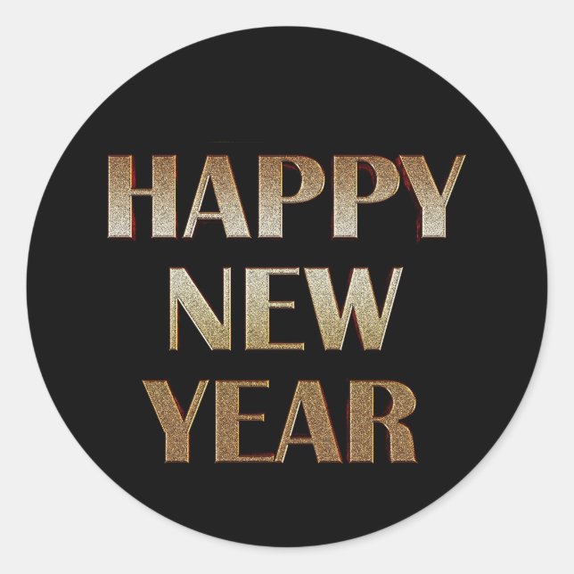 Sticker Rond Joyeuse nouvelle année Gold Metallic Texte Image (Devant)