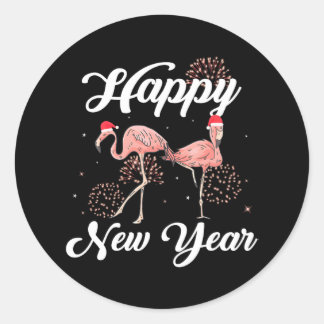 Sticker Rond Joyeuse nouvelle année pour Flamant rose amoureux 