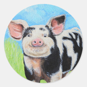 Sticker Rond Joyeuse peinture de petit cochon