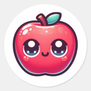 Sticker Rond Joyeuse Pomme Rouge en style Kawaii