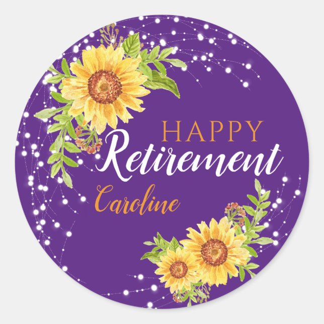 Sticker Rond Joyeuse retraite Floral Tournesol pourpre (Devant)