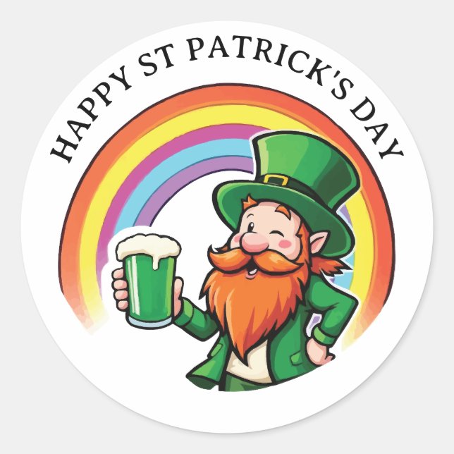 Sticker Rond Joyeuse Saint Patrick Joyeux Leprechaun (Devant)