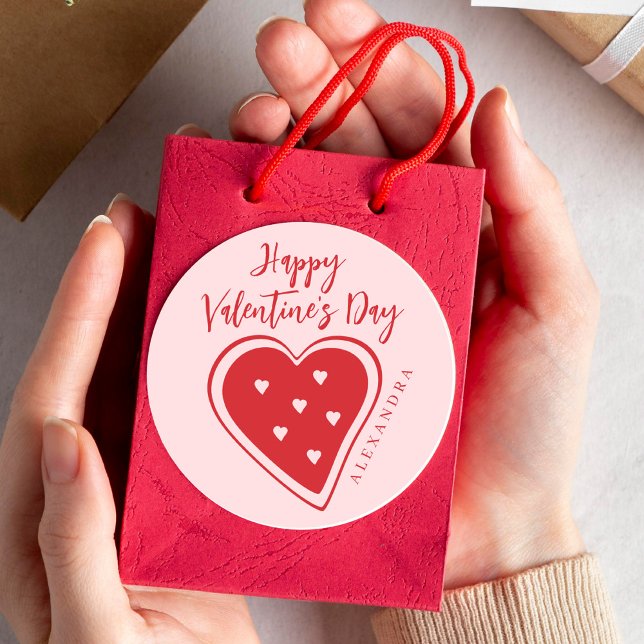 Sticker Rond Joyeuse Saint Valentin cœur rouge rose écriture mo (Créateur téléchargé)