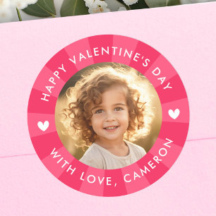 Sticker Rond Joyeuse Saint-Valentin coup de soleil rose photo