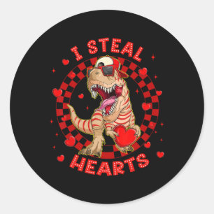Sticker Rond Joyeuse Saint-Valentin Je vole des cœurs Trex Dino