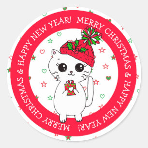 Sticker Rond Joyeuse souris de Noël avec fromage Fêtes