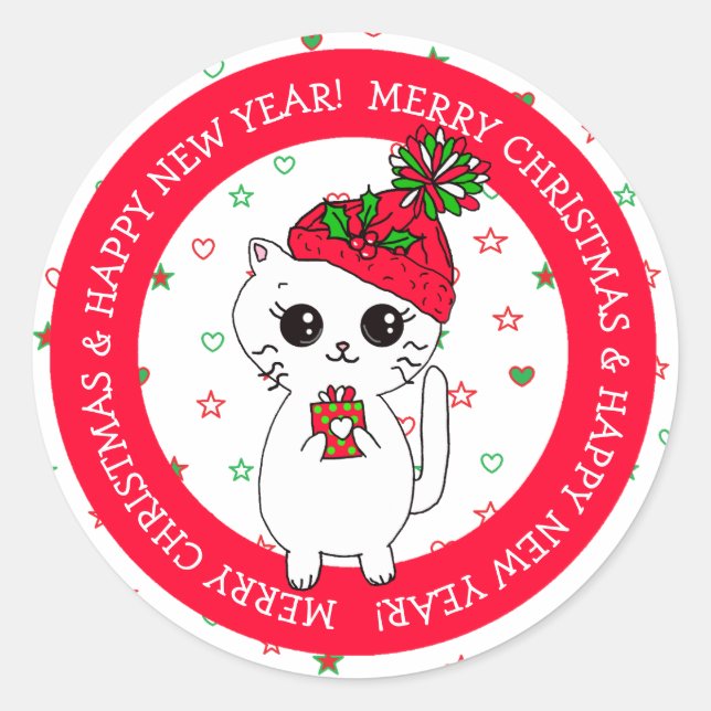 Sticker Rond Joyeuse souris de Noël avec fromage Fêtes (Devant)