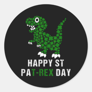Sticker Rond Joyeuse St Patrick Patrex T-rex Dinosaure Drôle 