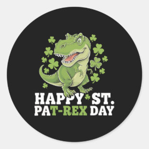 Sticker Rond Joyeuse St Patrick T-rex Et Trèfles St Patty