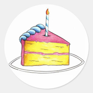 Sticker Rond Joyeuse tranche de gâteau de couche d'anniversaire
