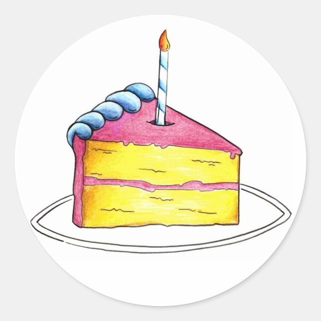 Sticker Rond Joyeuse tranche de gâteau de couche d'anniversaire (Devant)