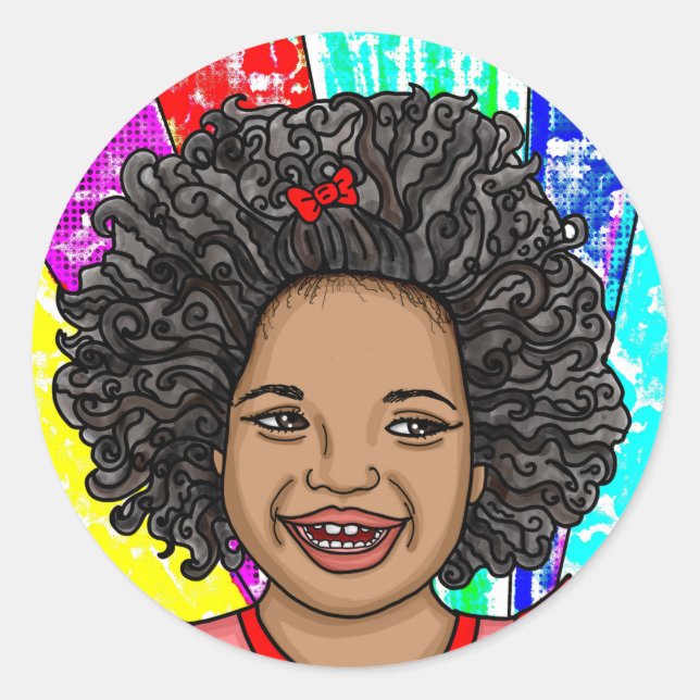 Sticker Rond Joyeuses boules | Adorable fille souriante (Devant)