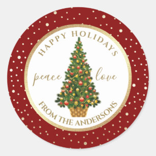 Sticker Rond Joyeuses fêtes. Arbre de Noël personnalisé
