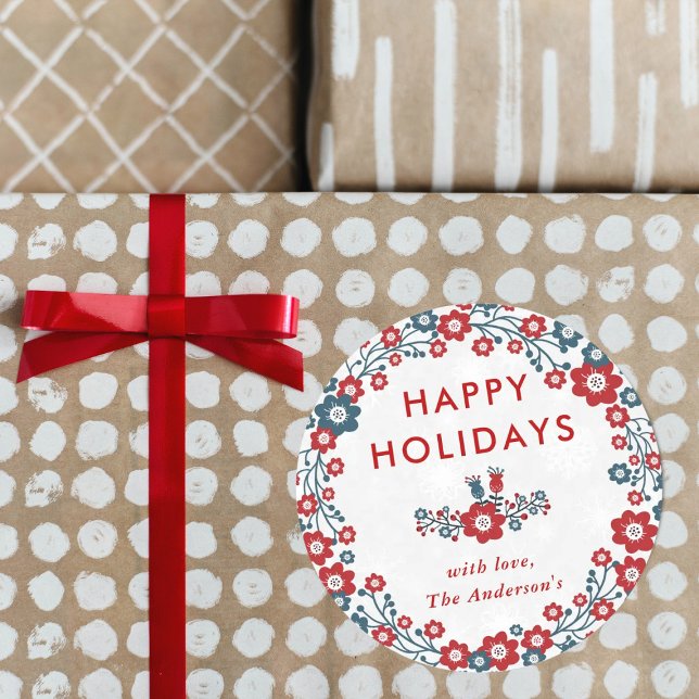 Sticker Rond Joyeuses fêtes de Noël Rouge & Bleu modernes (Créateur téléchargé)