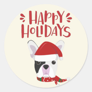 Sticker Rond Joyeuses fêtes - Joli Noël de Bulldog Français