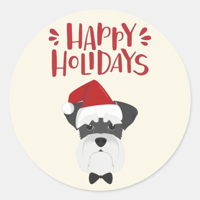 Sticker Rond Joyeuses fêtes - Joyeux Noël Schnauzer (Devant)