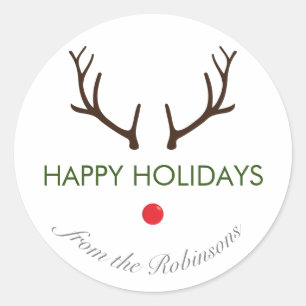Sticker Rond "Joyeuses fêtes" Minimal Abstrait Rudolph Reindee