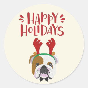 Sticker Rond Joyeuses fêtes - Noël à Bulldog anglais