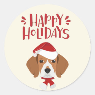 Sticker Rond Joyeuses fêtes - Noël Beagle mignon