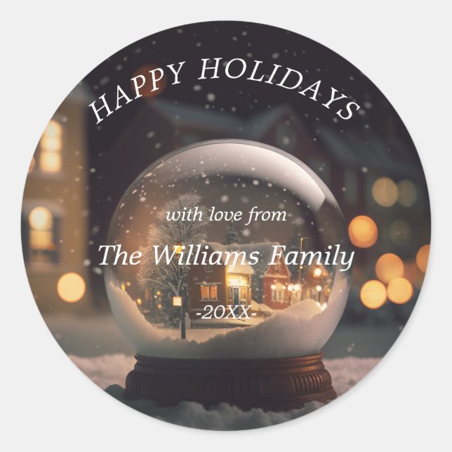 Sticker Rond "Joyeuses fêtes !" Noël du Globe des neiges (Devant)