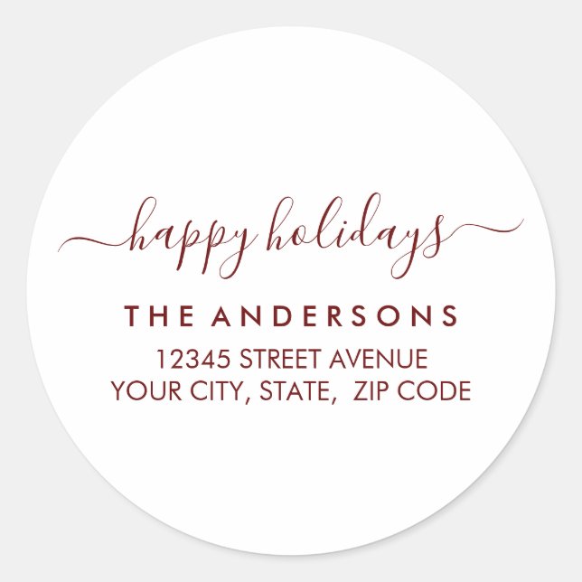 Sticker Rond Joyeuses fêtes Noël moderne rouge retour Adresse (Devant)