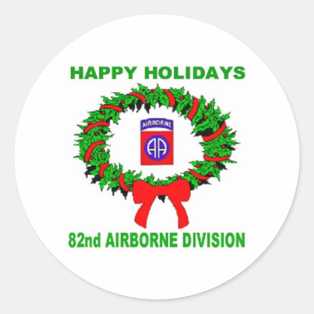 Sticker Rond joyeuses fêtes, parachutiste,82e (Devant)