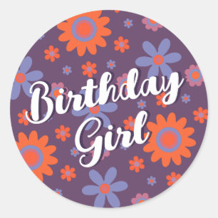 Sticker Rond Joyeuses fleurs rétro les années 70 Daisy mignonne