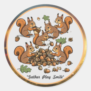 Sticker Rond "Joyeuses noix rassemblant des écureuils