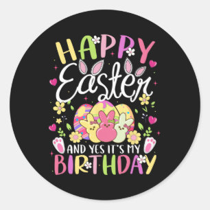 Sticker Rond Joyeuses Pâques et oui c'est mon anniversaire Lapi
