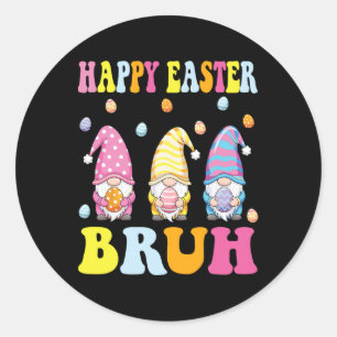 Sticker Rond Joyeuses Pâques Frère Drôles Gnomies Lapin Œufs Ga