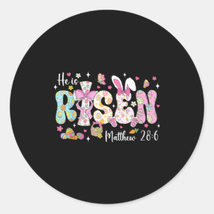 Sticker Rond Joyeuses Pâques Il Est Ressuscité Matthieu 28_6 Bi