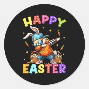 Sticker Rond Joyeuses Pâques Lapin Drôle Dabbing Dab Danse 