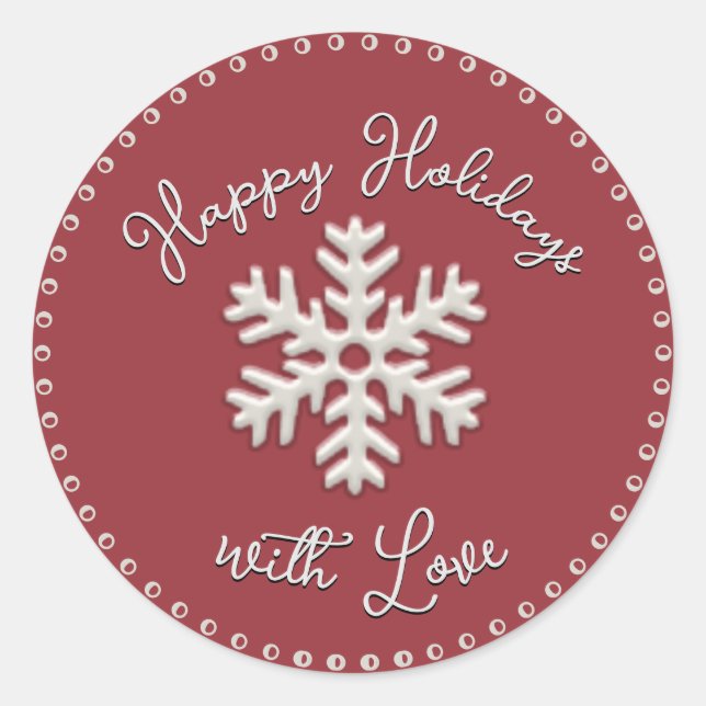 Sticker Rond Joyeuses vacances avec amour Embossed Snowflake Cl (Devant)