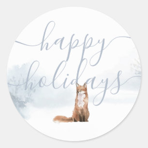 Sticker Rond Joyeuses vacances Élégant Script Winter Fox