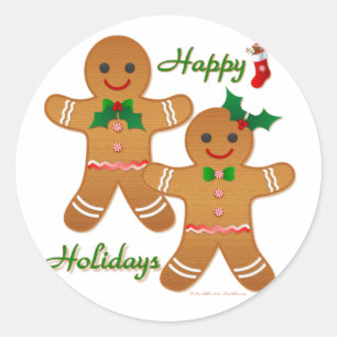 Sticker Rond Joyeuses vacances Gingerbread Homme garçon fille