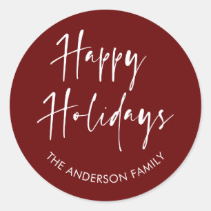 Sticker Rond Joyeuses Vacances Moderne Script Calligraphie Fami