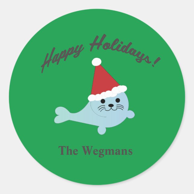 Sticker Rond Joyeuses vacances Père Noël Seal (Devant)