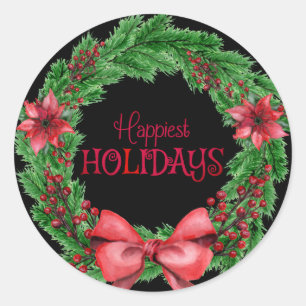 Sticker Rond Joyeuses vacances Poinsettia