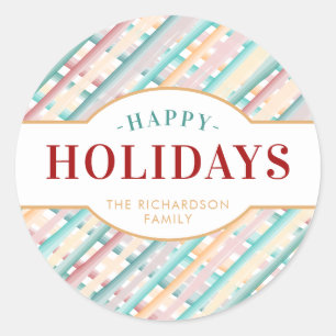 Sticker Rond Joyeuses vacances Watercolor Stripes Noël