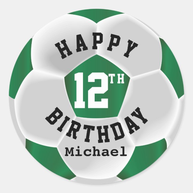 Sticker Rond Joyeux 00e anniversaire - Dark Green Soccer Ball (Devant)