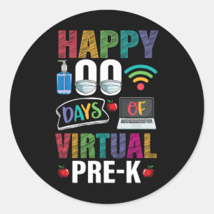 Sticker Rond Joyeux 100 Jours De Pré-K Virtuelle Enseignant Sti
